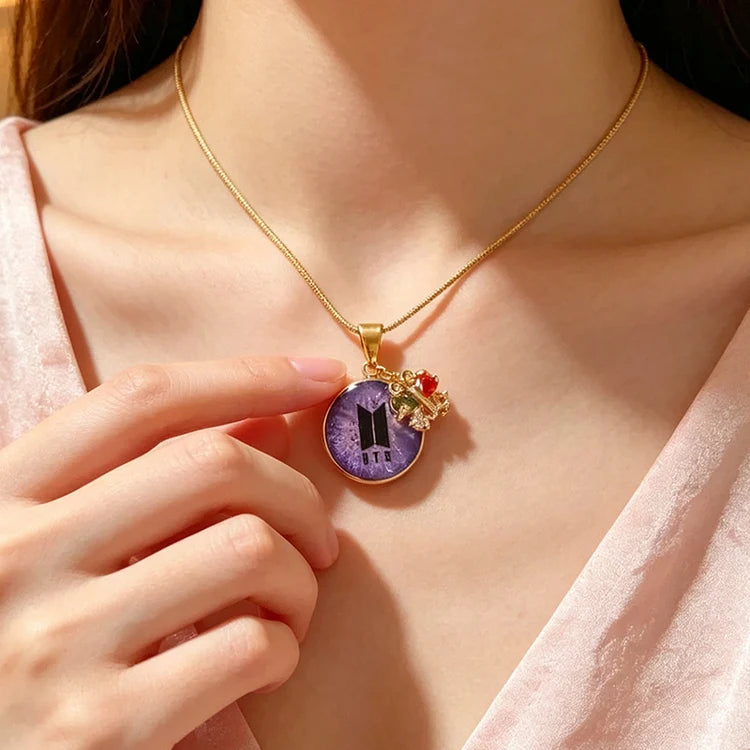 BTS Purple Logo Pendant Necklace