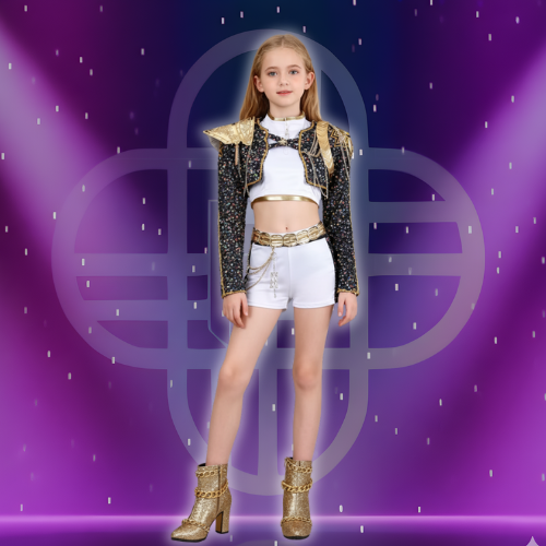 Kids Huntrix Costume KPop Black Golden Outfit