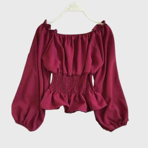 Korean Blouse with Gathered Waist