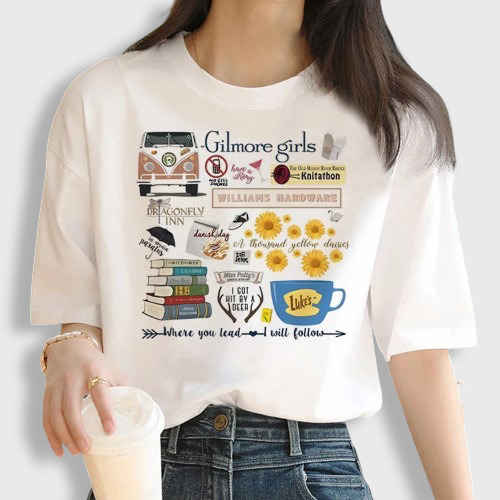 White Korean Printed T-shirt