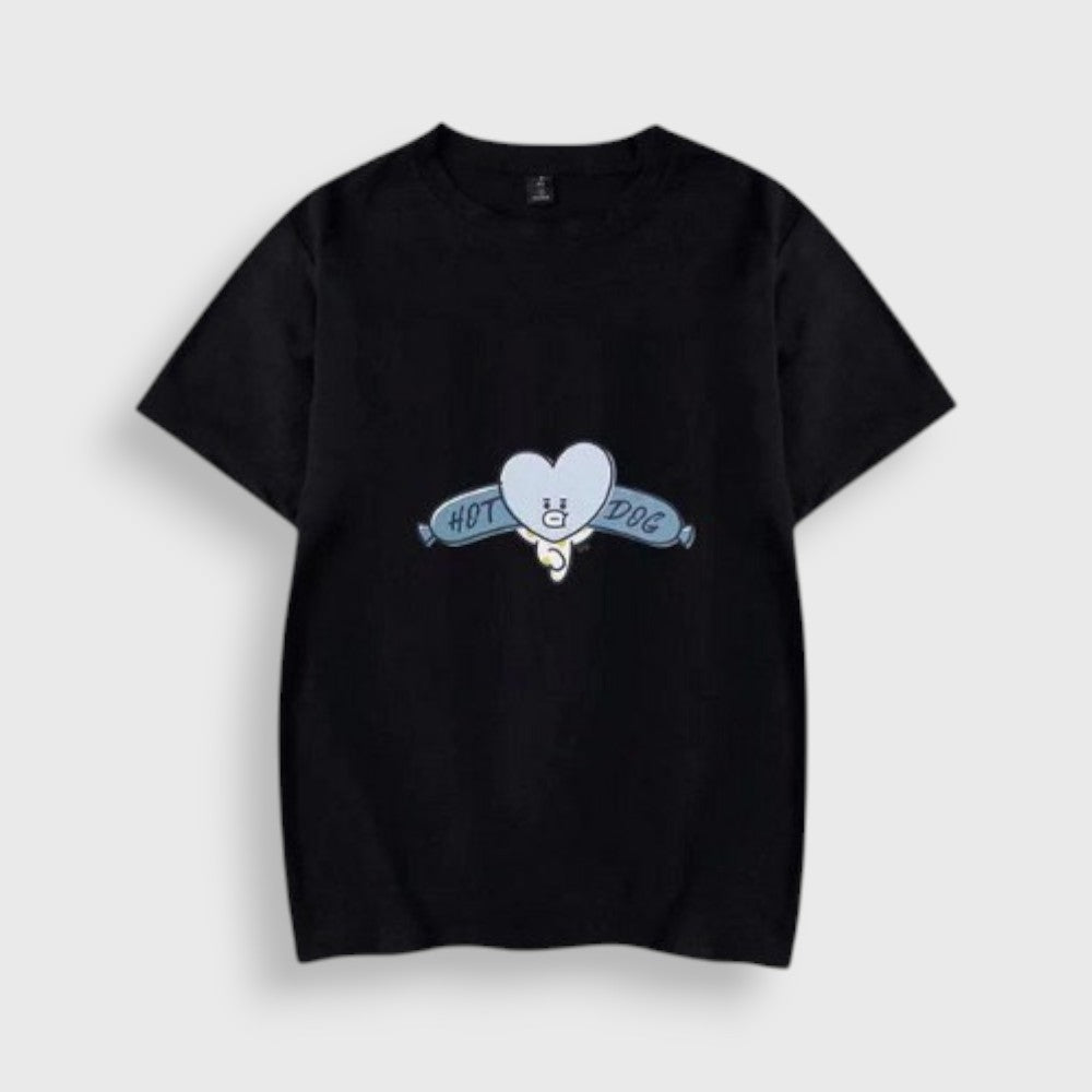 BT21 Tata Black T-Shirt - Hot Dog