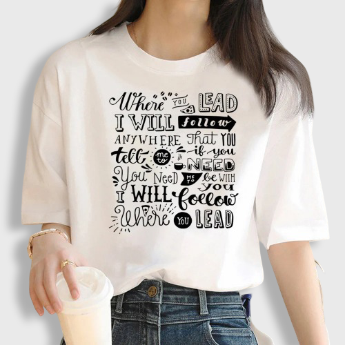White Korean Printed T-shirt