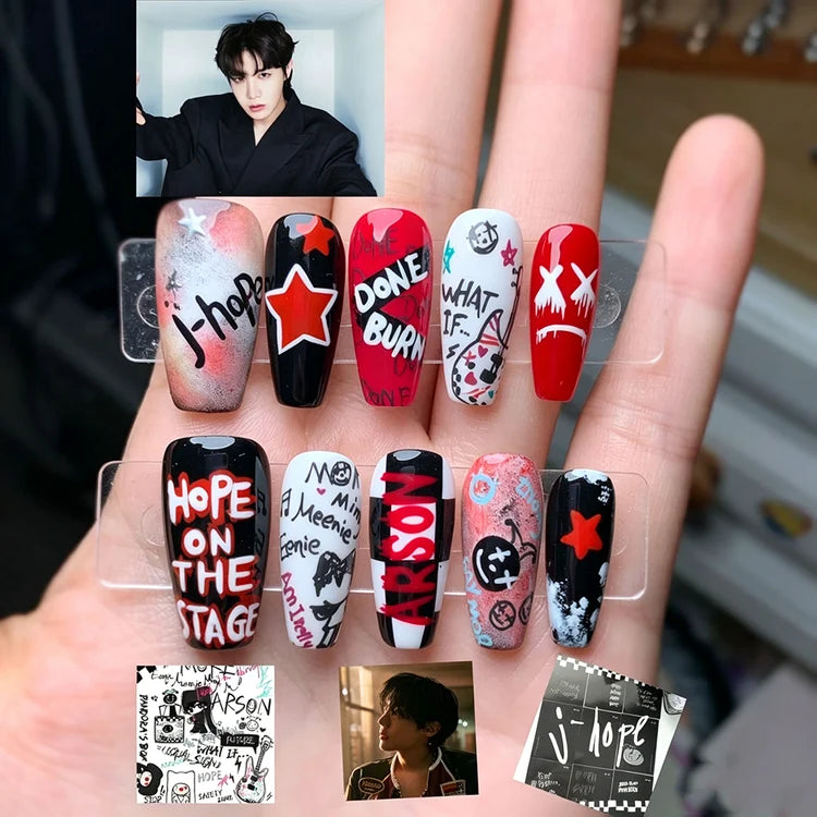 BTS j-hope Red And Black False Nails
