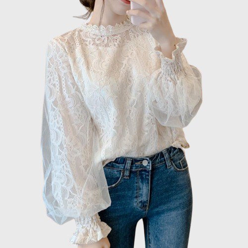 White Korean Broderie Blouse