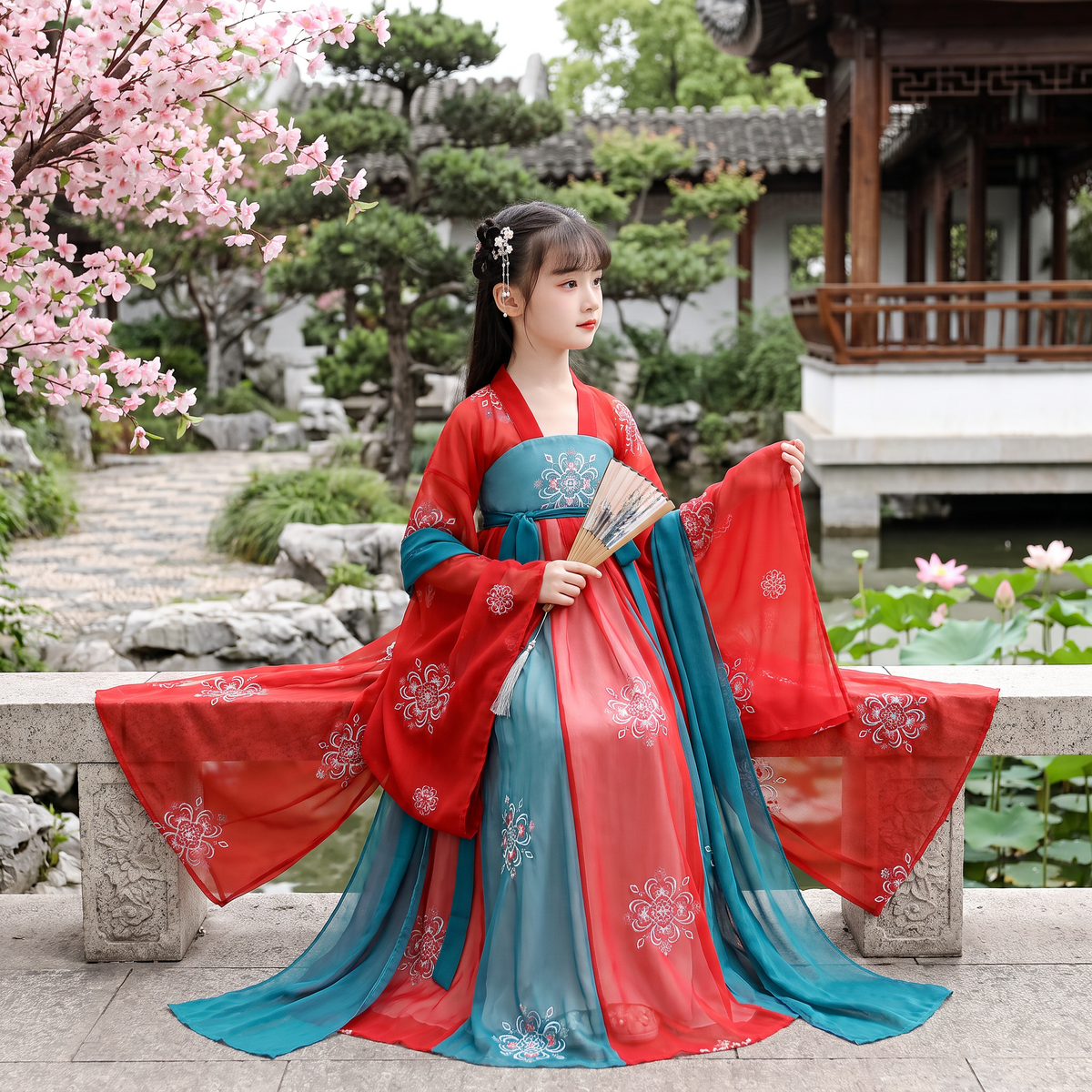 Red Hanfu Dress for Girls