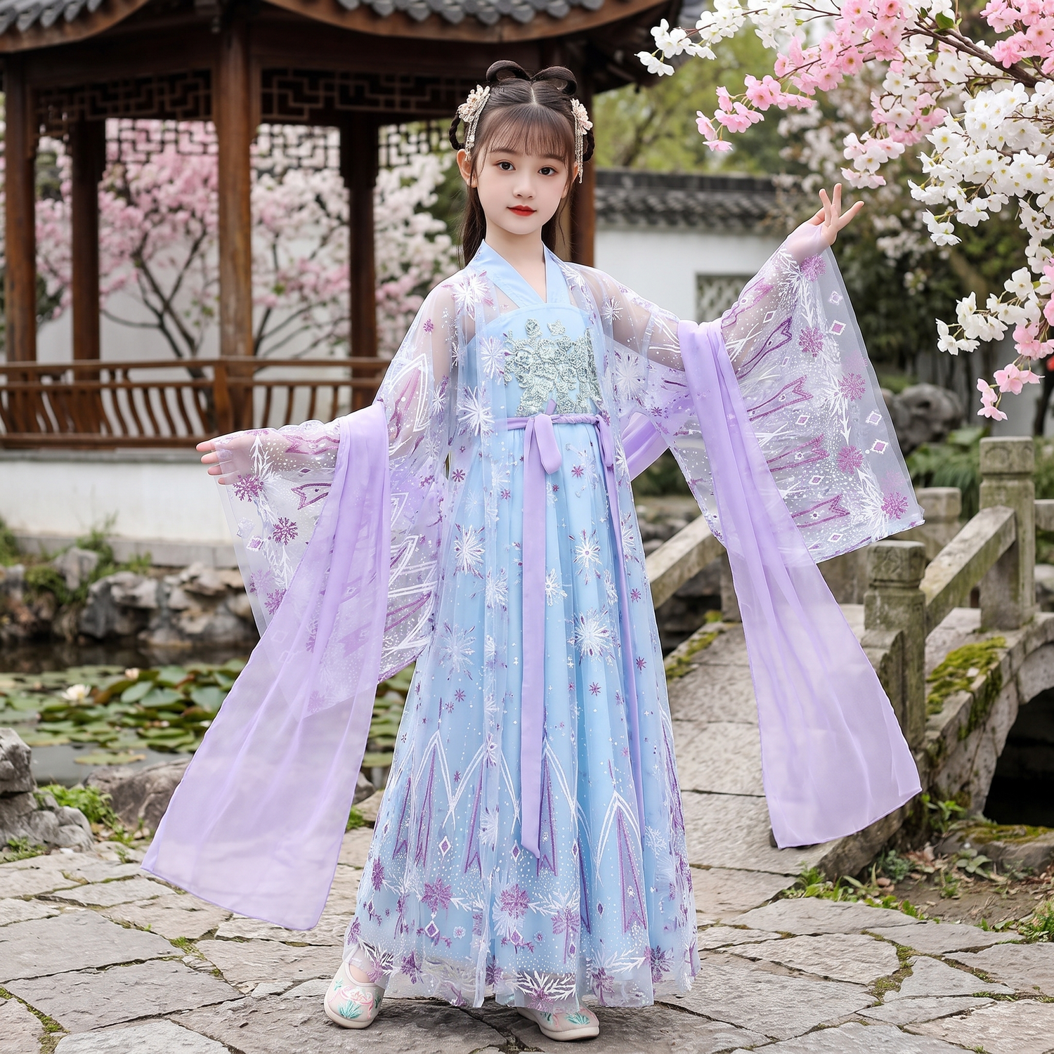 Blue Butterfly Hanfu Dress for Girls