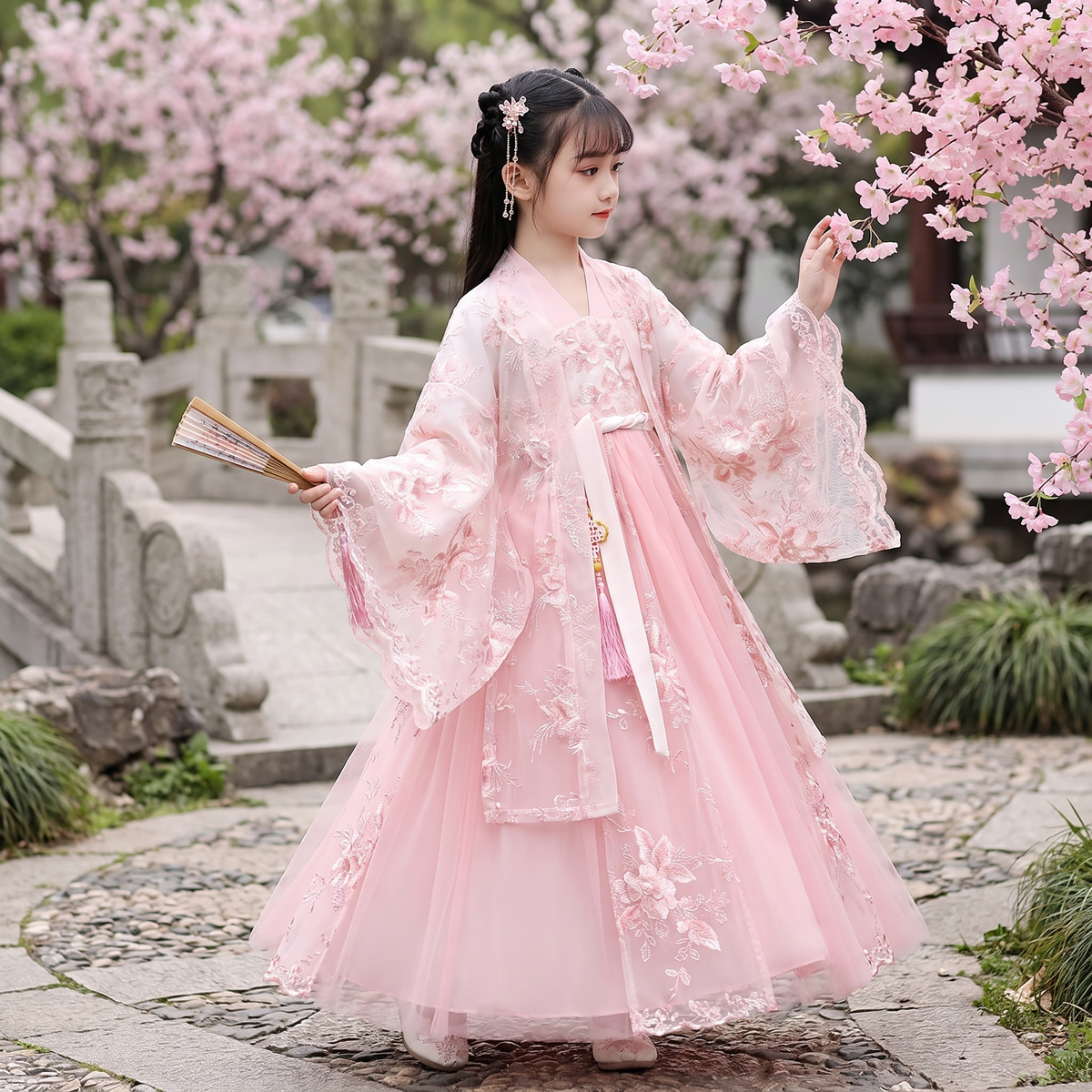 Girls’ Pnk Floral Hanfu Dress