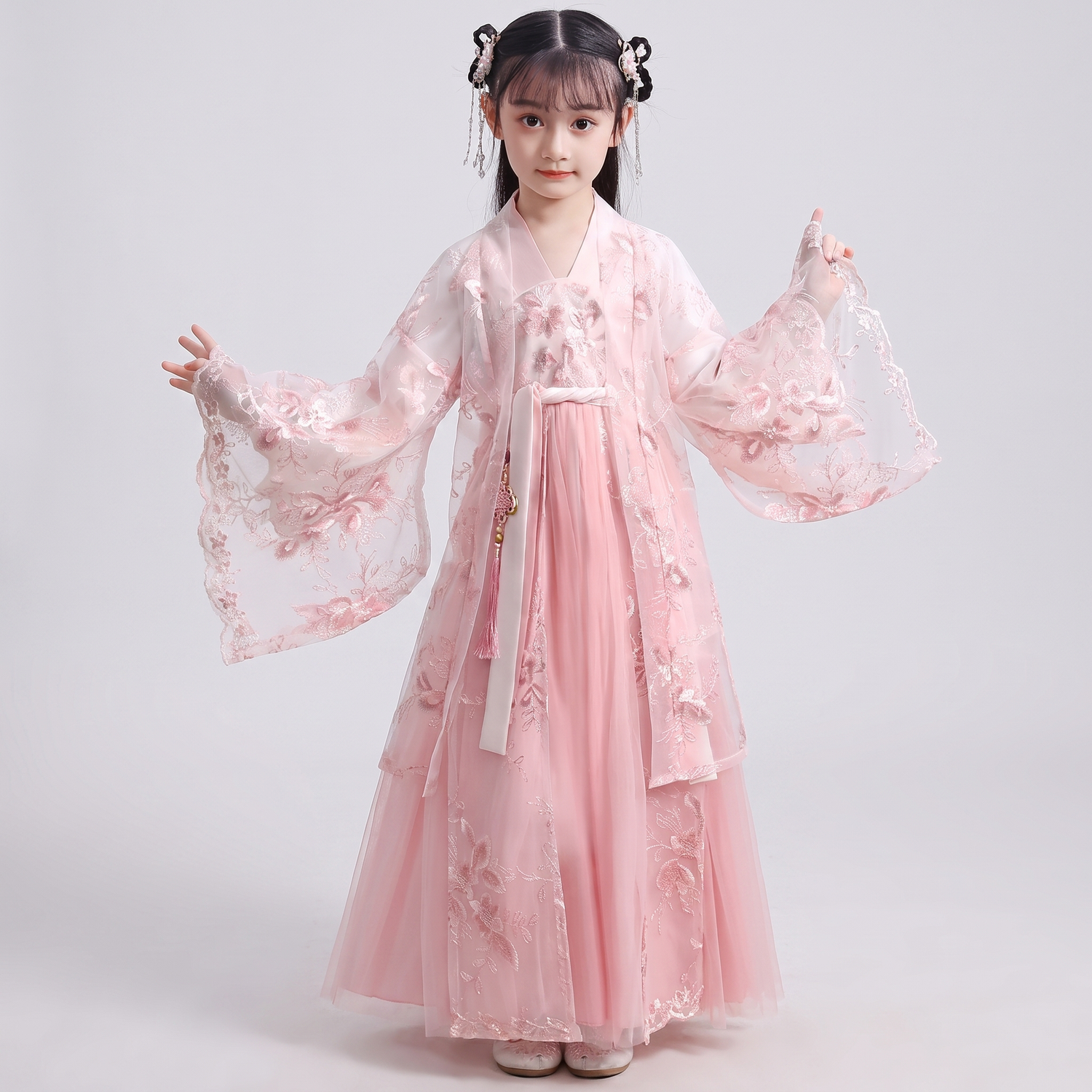 Girls’ Pnk Floral Hanfu Dress
