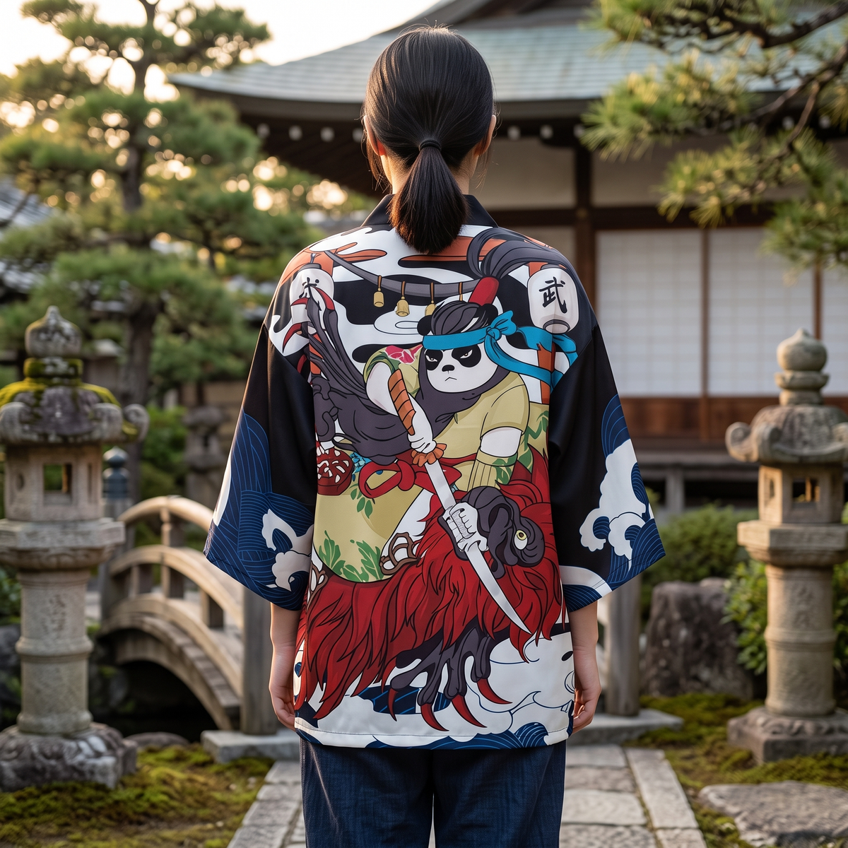 Oversized Panda Graphic Kimono