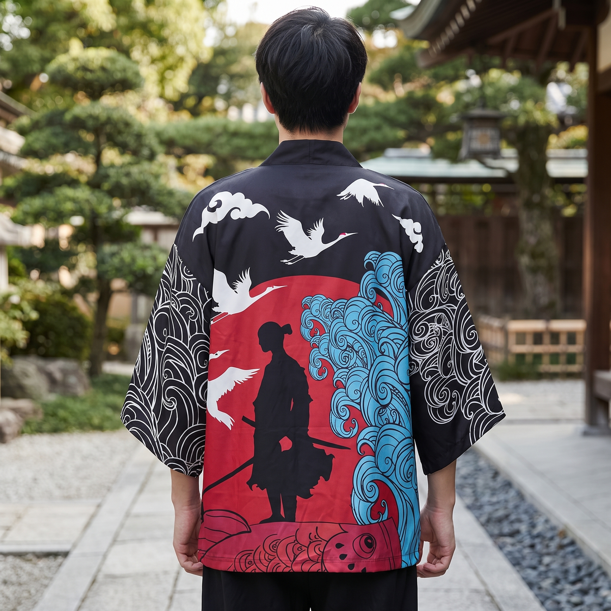 Samurai Crane and Wave Kimono