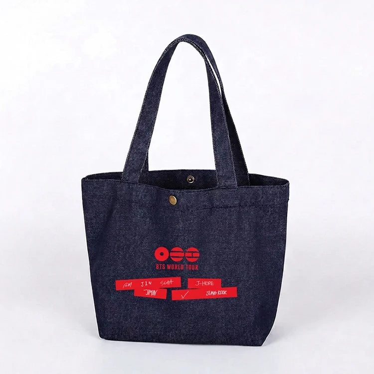 BTS Red Print Denim Tote Bag