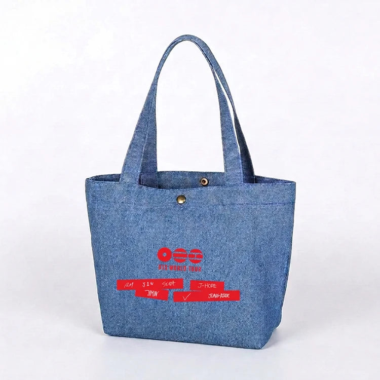 BTS Red Print Denim Tote Bag