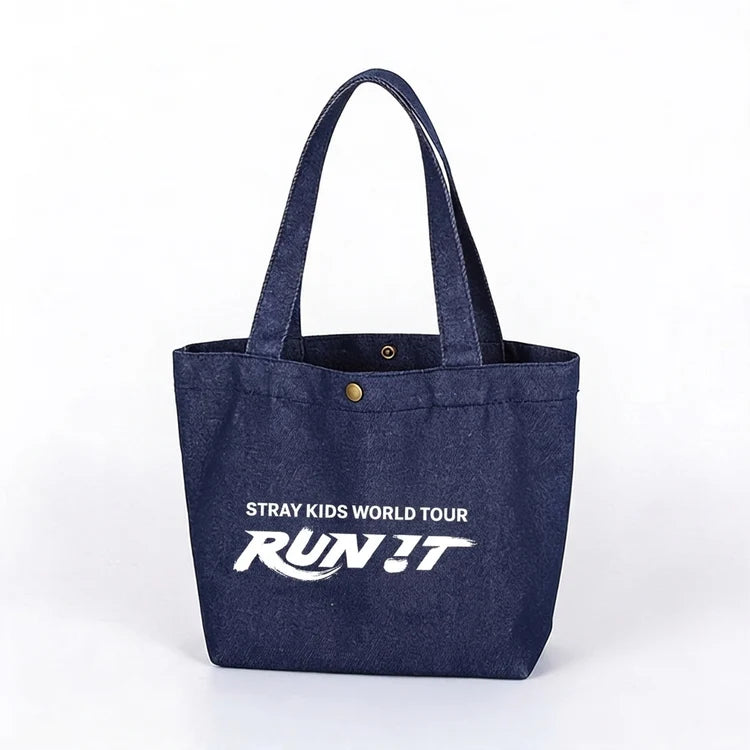 Stray Kids Run It Denim Tote Bag