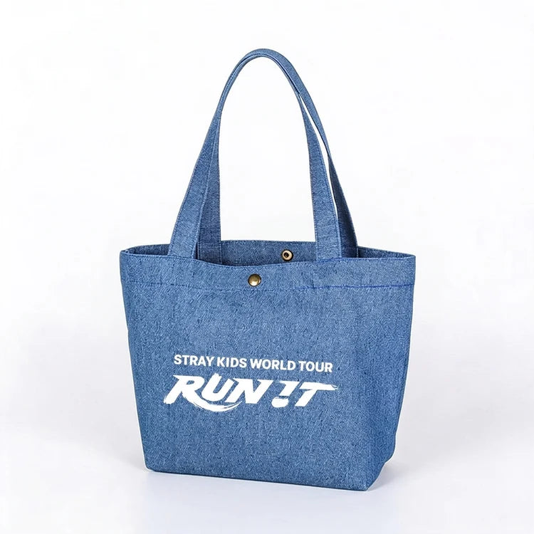 Stray Kids Run It Denim Tote Bag