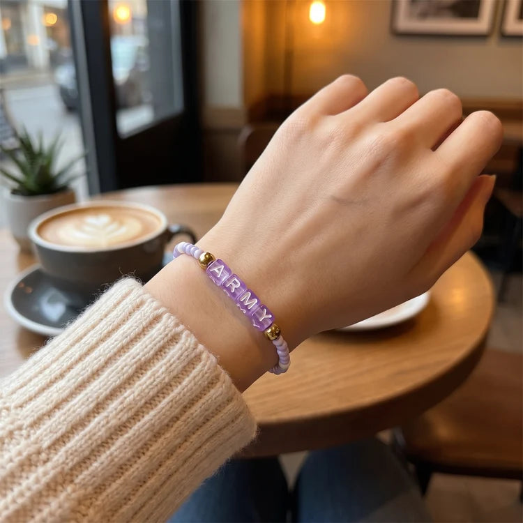 BTS ARMY Purple Beaded Bracelet