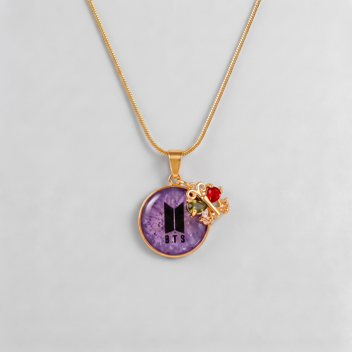 BTS Purple Logo Pendant Necklace