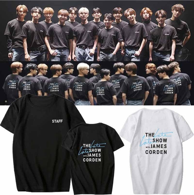 Kpop STAFF SEVENTEEN 17 THE Late Late Show Unisex Summer T-Shirt Tshirt Top SCOUPS JEONGHAN JOSHUA CARAT CLothes Tee New Cotton