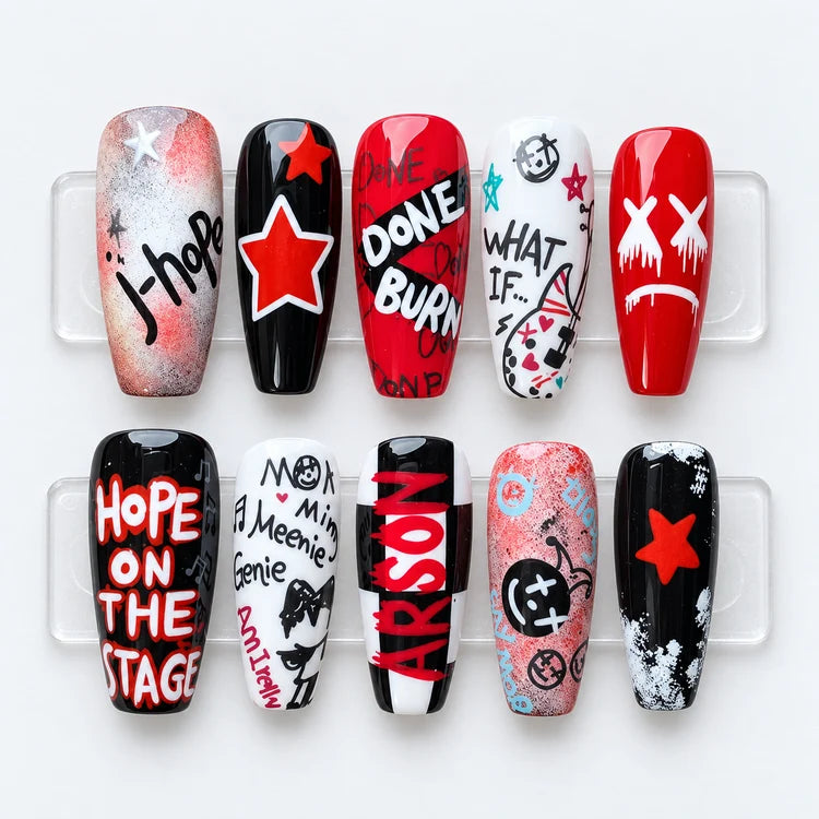 BTS j-hope Red And Black False Nails