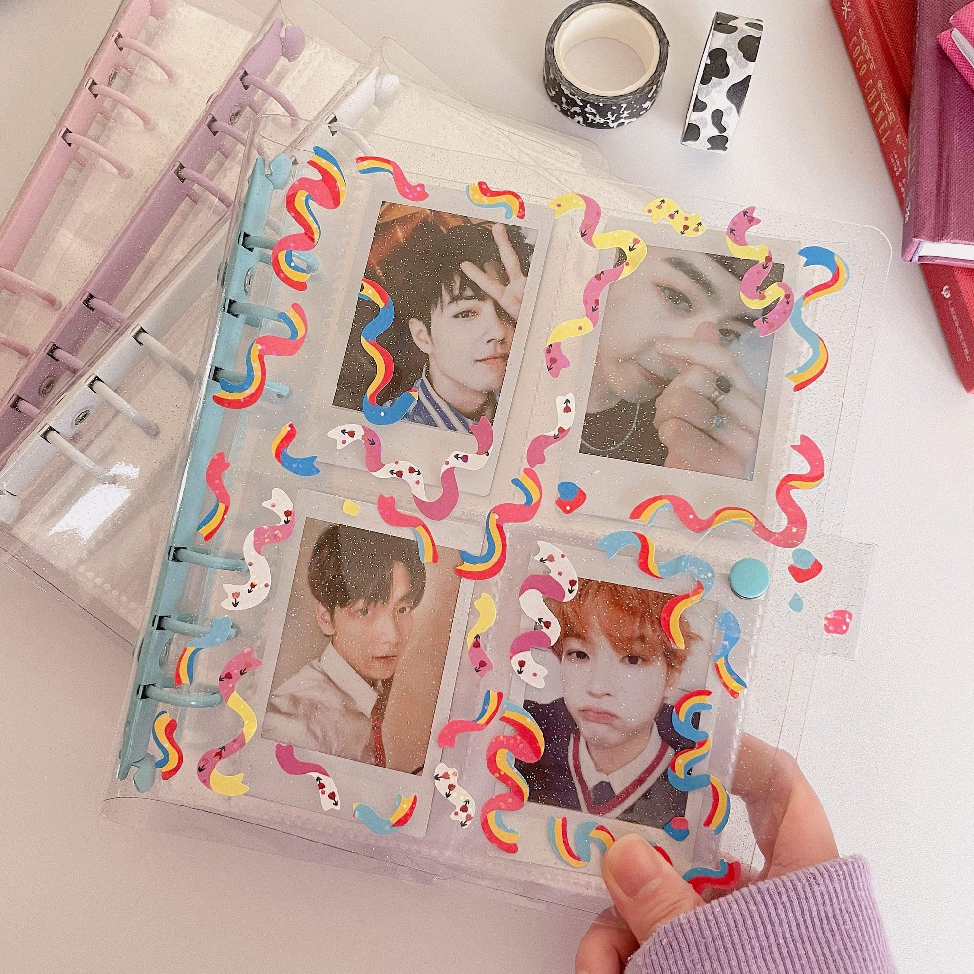 SKYSONIC 3 5 Inch Macaroon Binder Postcards Organizer PVC Photo Album Sticker Cards Storage Holder Loose Leaf bts De Photos