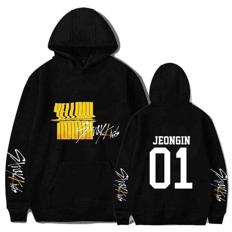 Sweat Stray Kids Noir - Yellow Weed avec nom