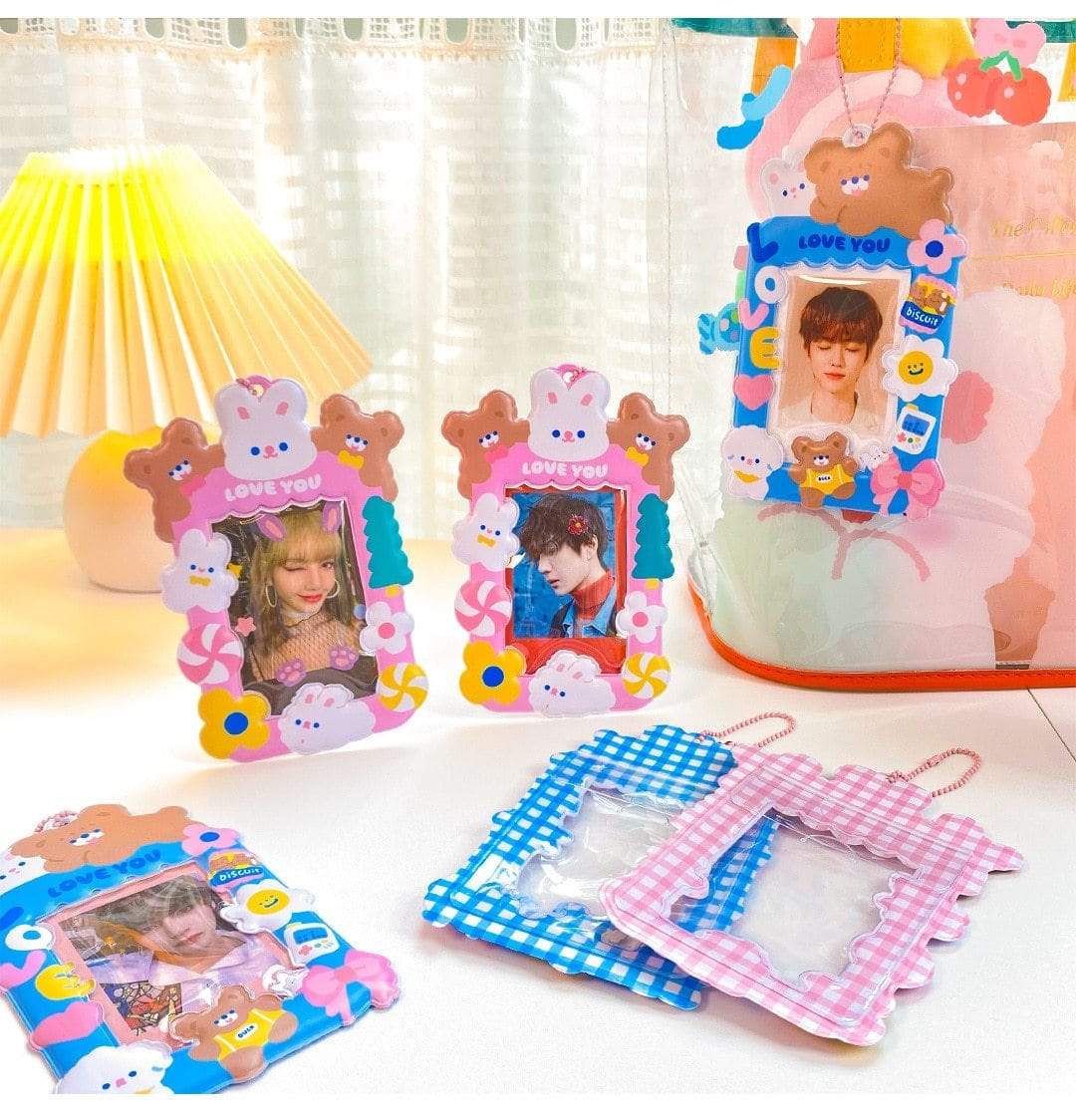 Kawaii Rabbit Idol Photocards Storage Keychains Sweet Girls Bus Card Holder Korea Cute Student Stationary