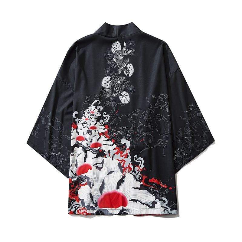Kimono Streetwear Red Flowers
