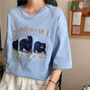 Sky Blue YOSEMITE Bear Embroidery T Shirts Cotton O-neck Short Sleeve Oversized Vintage T-shirt American Fashion Teens Clothes