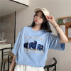 Sky Blue YOSEMITE Bear Embroidery T Shirts Cotton O-neck Short Sleeve Oversized Vintage T-shirt American Fashion Teens Clothes